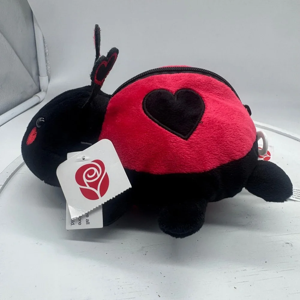 American Greetings Plush Ladybug Heart Zip Pouch Red Black 8